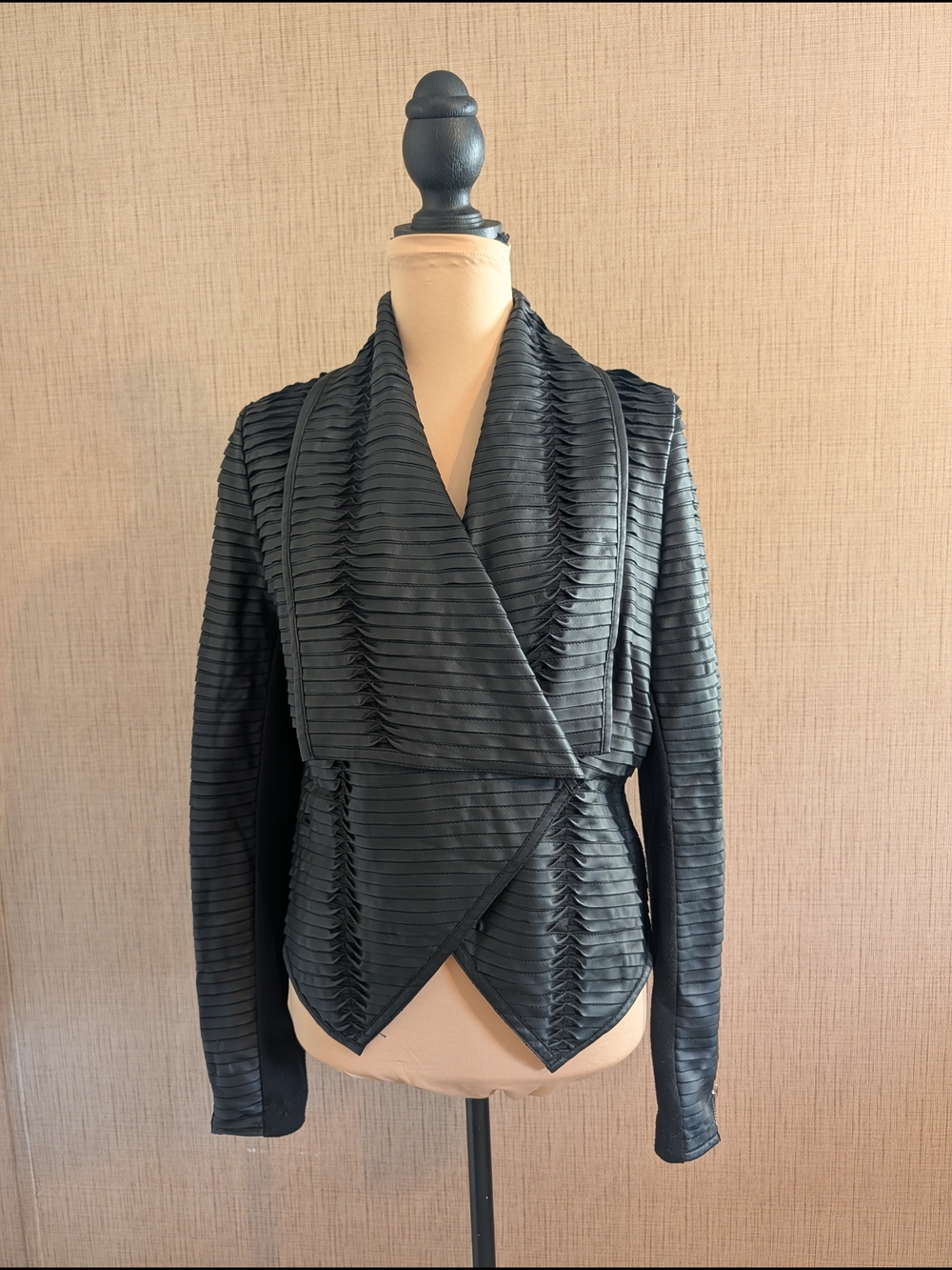 TCEC Black Textured Draped Blazer Jacket